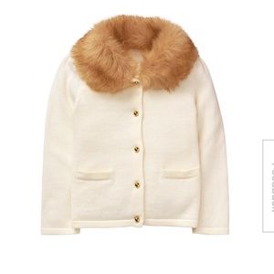 Janie & Jack Faux Fur Collar Ivory Cardigan 12-18M